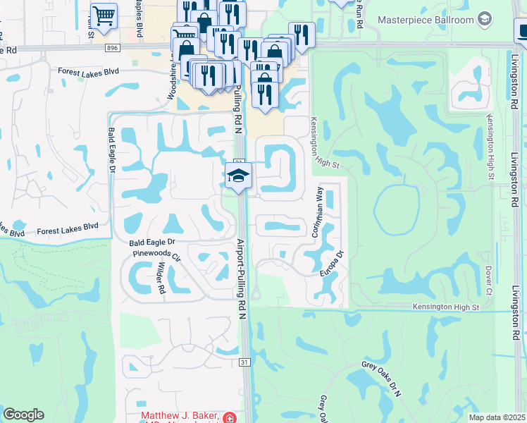 map of restaurants, bars, coffee shops, grocery stores, and more near 3418 Timberwood Circle in Naples