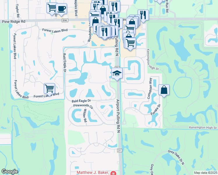 map of restaurants, bars, coffee shops, grocery stores, and more near 211 Bobolink Way in Naples