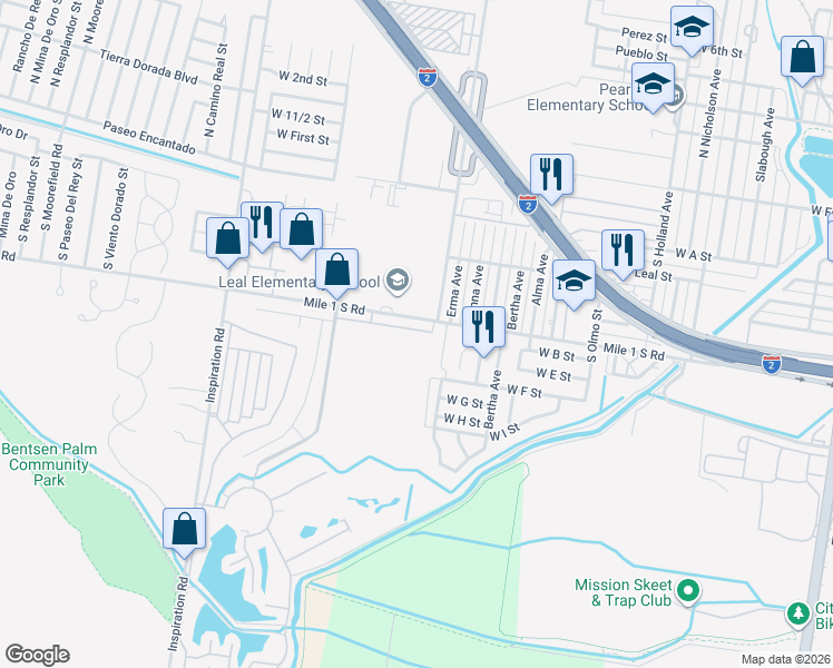map of restaurants, bars, coffee shops, grocery stores, and more near 414 Erma Avenue in Mission