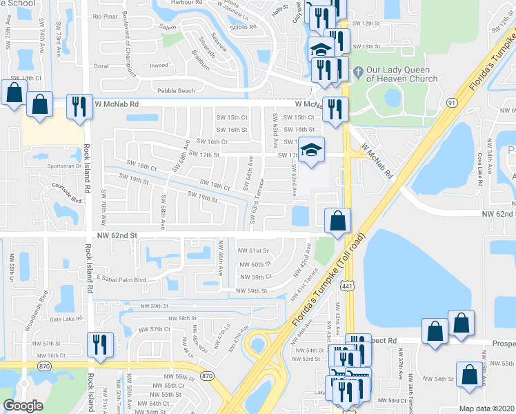 map of restaurants, bars, coffee shops, grocery stores, and more near 6320 Southwest 19th Street in Pompano Beach