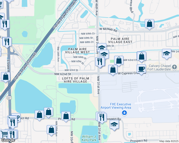 map of restaurants, bars, coffee shops, grocery stores, and more near 6191 Northwest 31st Way in Fort Lauderdale