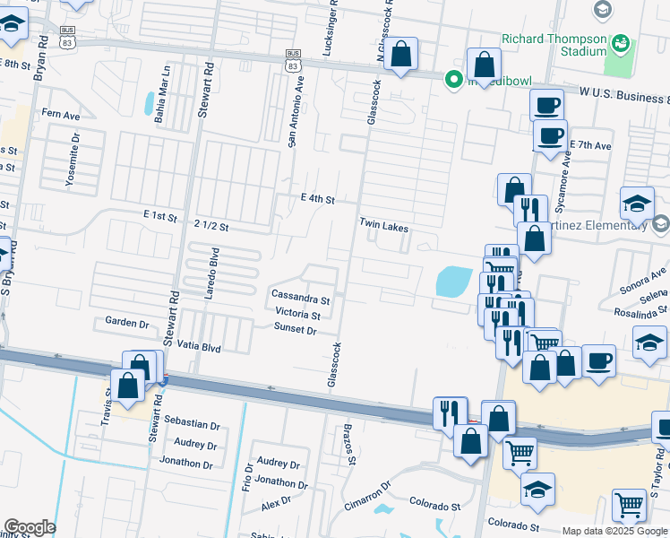 map of restaurants, bars, coffee shops, grocery stores, and more near 1906 Rosalinda Street in Mission