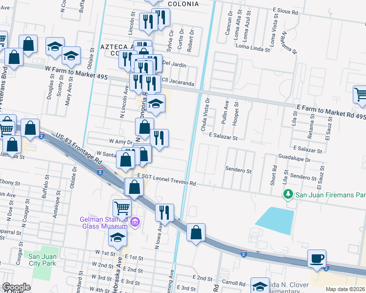 map of restaurants, bars, coffee shops, grocery stores, and more near 219 East Gomez Drive in San Juan
