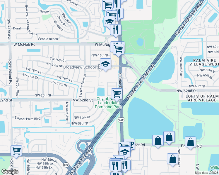 map of restaurants, bars, coffee shops, grocery stores, and more near 6041 Southwest 19th Place in North Lauderdale