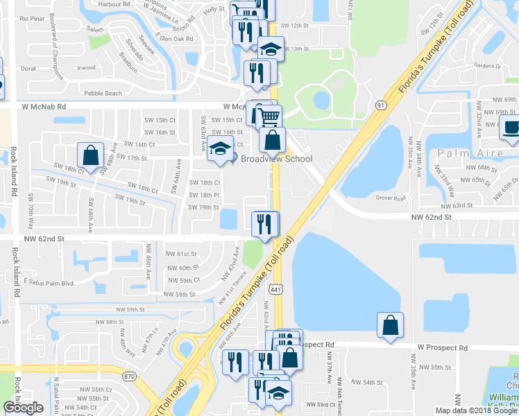 map of restaurants, bars, coffee shops, grocery stores, and more near 6036 Southwest 19th Court in North Lauderdale