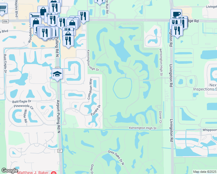 map of restaurants, bars, coffee shops, grocery stores, and more near 5052 Kensington High Street in Naples