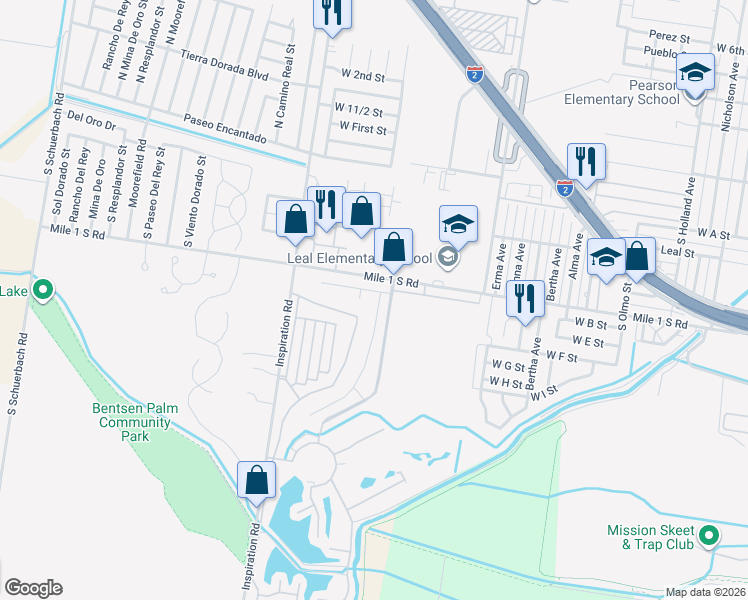 map of restaurants, bars, coffee shops, grocery stores, and more near 1806 South Mile Road in Mission