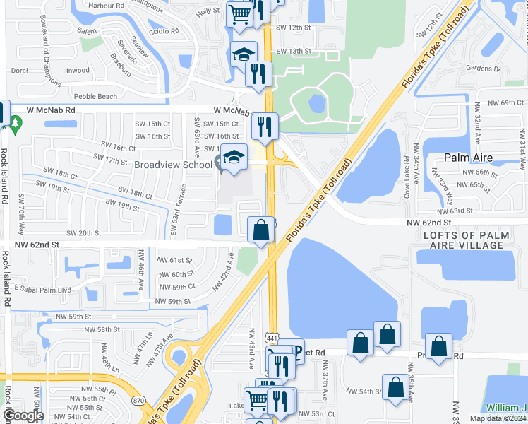 map of restaurants, bars, coffee shops, grocery stores, and more near 1936 Southwest 60th Avenue in North Lauderdale