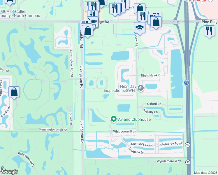 map of restaurants, bars, coffee shops, grocery stores, and more near 1506 Serrano Circle in Naples