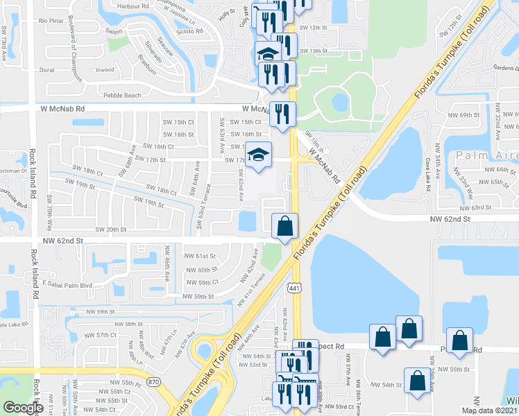 map of restaurants, bars, coffee shops, grocery stores, and more near 1880 Southwest 62nd Avenue in North Lauderdale