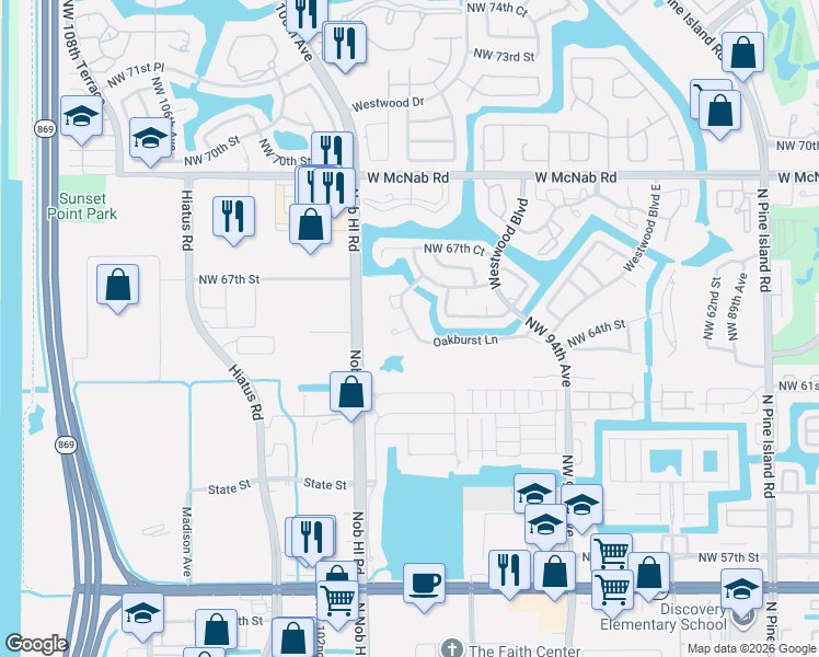 map of restaurants, bars, coffee shops, grocery stores, and more near 9826 Northwest 65th Place in Tamarac
