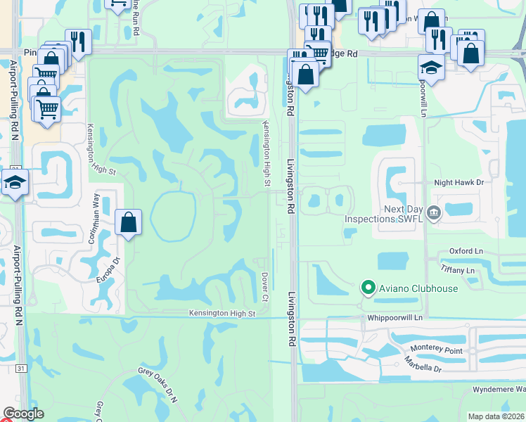map of restaurants, bars, coffee shops, grocery stores, and more near 4216 Kensington High Street in Naples
