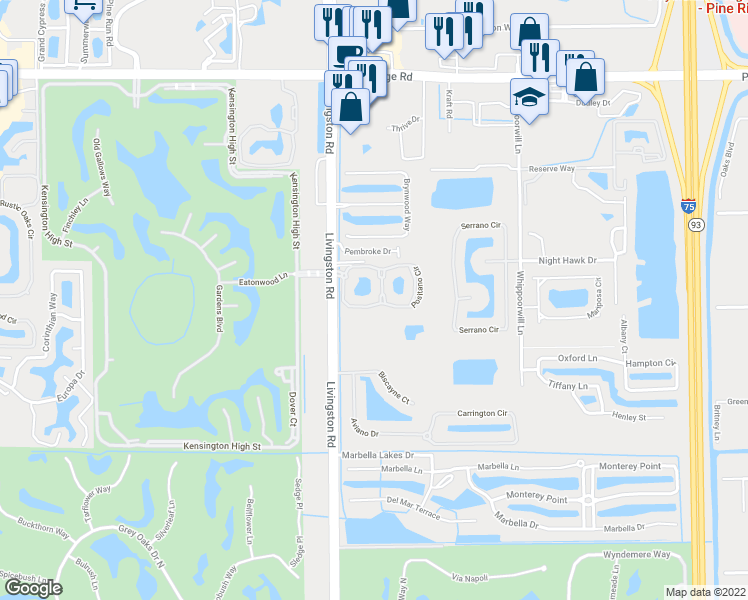 map of restaurants, bars, coffee shops, grocery stores, and more near 12935 Violino Lane in Naples