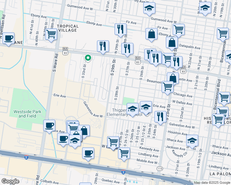 map of restaurants, bars, coffee shops, grocery stores, and more near 320 South 28th Street in McAllen