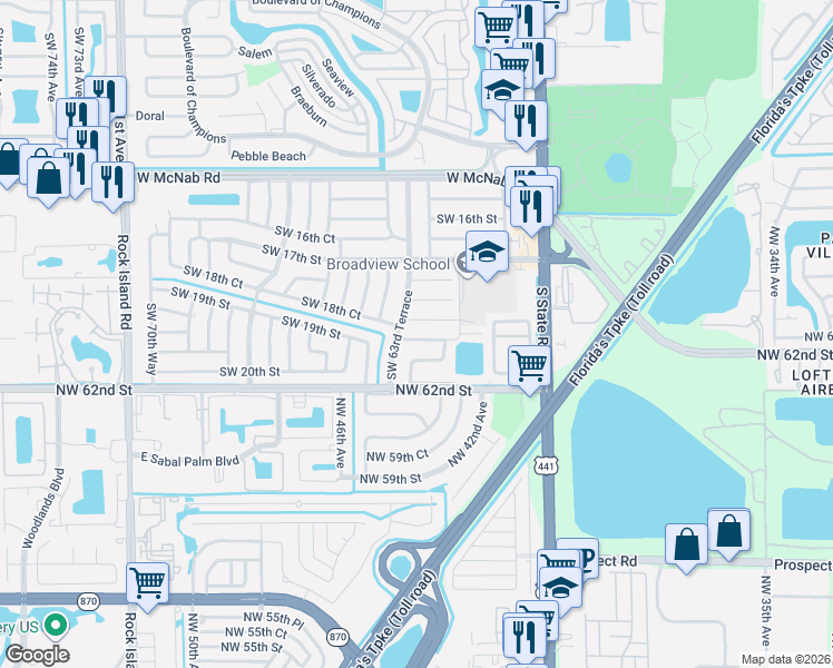 map of restaurants, bars, coffee shops, grocery stores, and more near 6290 Southwest 18th Place in Pompano Beach