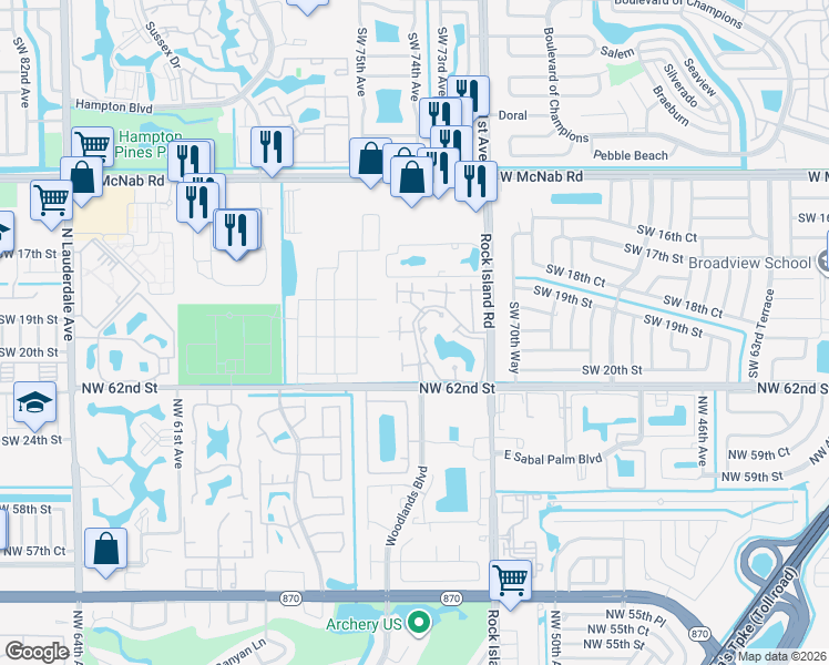 map of restaurants, bars, coffee shops, grocery stores, and more near 1932 Players Place in North Lauderdale