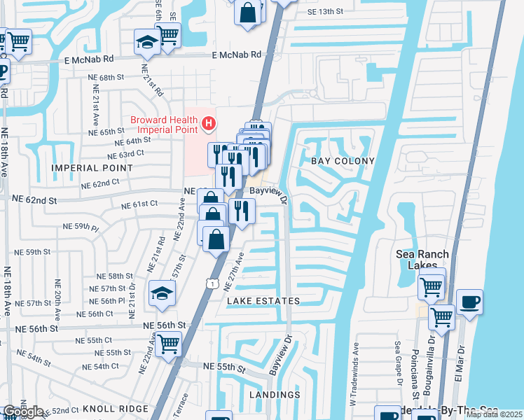 map of restaurants, bars, coffee shops, grocery stores, and more near 2815 Northeast 60th Street in Fort Lauderdale