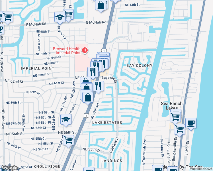map of restaurants, bars, coffee shops, grocery stores, and more near 2815 Northeast 60th Street in Fort Lauderdale