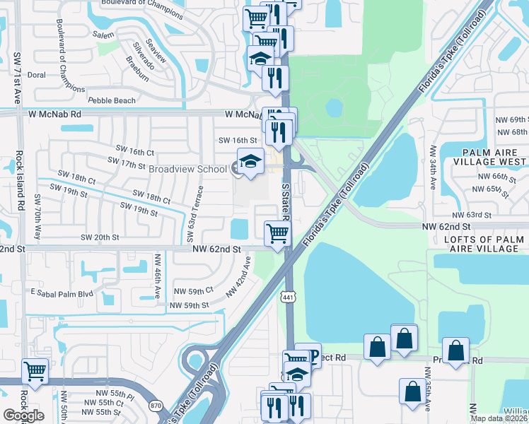 map of restaurants, bars, coffee shops, grocery stores, and more near 6035 Southwest 19th Street in North Lauderdale