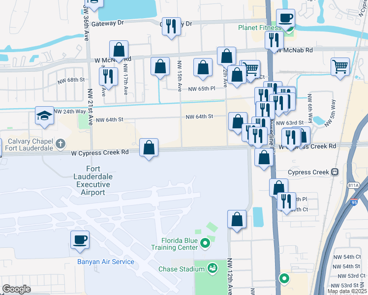 map of restaurants, bars, coffee shops, grocery stores, and more near 1441 West Cypress Creek Road in Fort Lauderdale