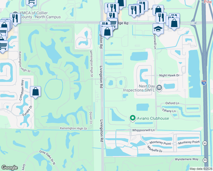 map of restaurants, bars, coffee shops, grocery stores, and more near 2780 Eatonwood Lane in Naples
