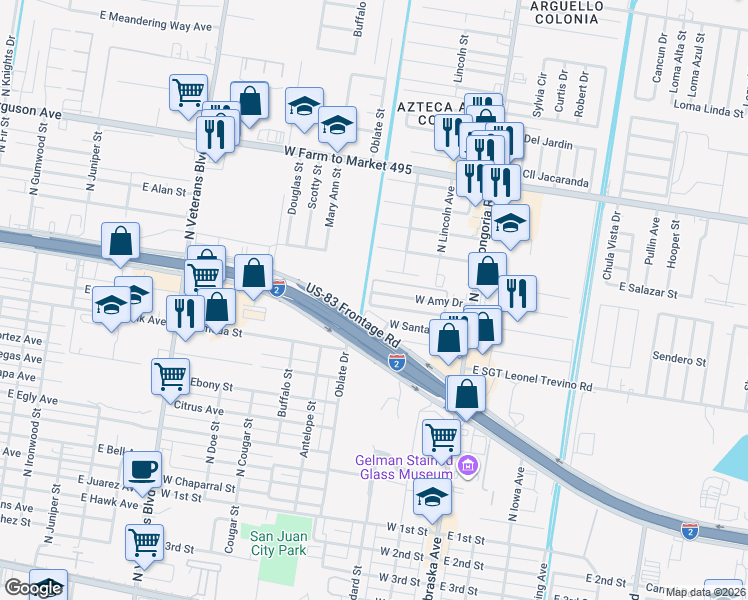 map of restaurants, bars, coffee shops, grocery stores, and more near 306 West Amy Drive in San Juan