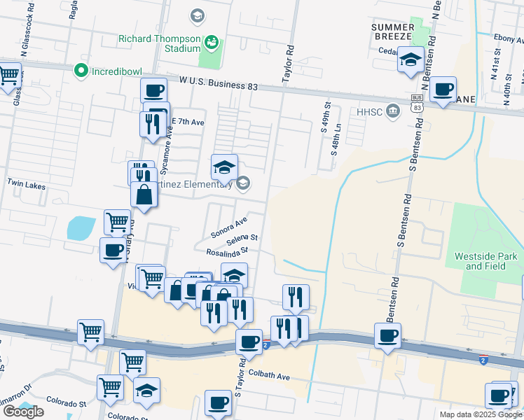 map of restaurants, bars, coffee shops, grocery stores, and more near 2807 Sonora Avenue in Mission
