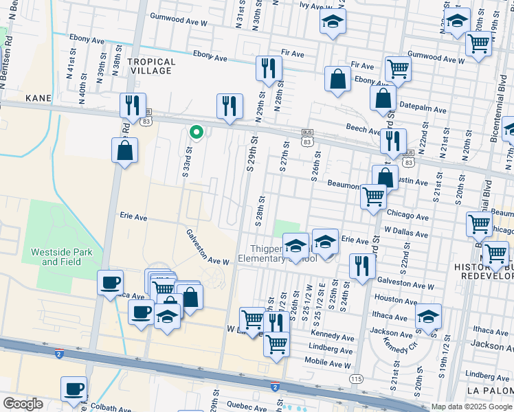 map of restaurants, bars, coffee shops, grocery stores, and more near 309 South 28th Street in McAllen