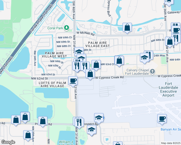 map of restaurants, bars, coffee shops, grocery stores, and more near 2901 West Cypress Creek Road in Fort Lauderdale