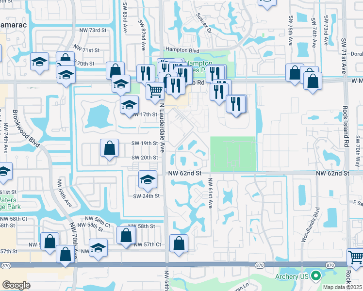 map of restaurants, bars, coffee shops, grocery stores, and more near 1939 Courtyards of Broward in North Lauderdale