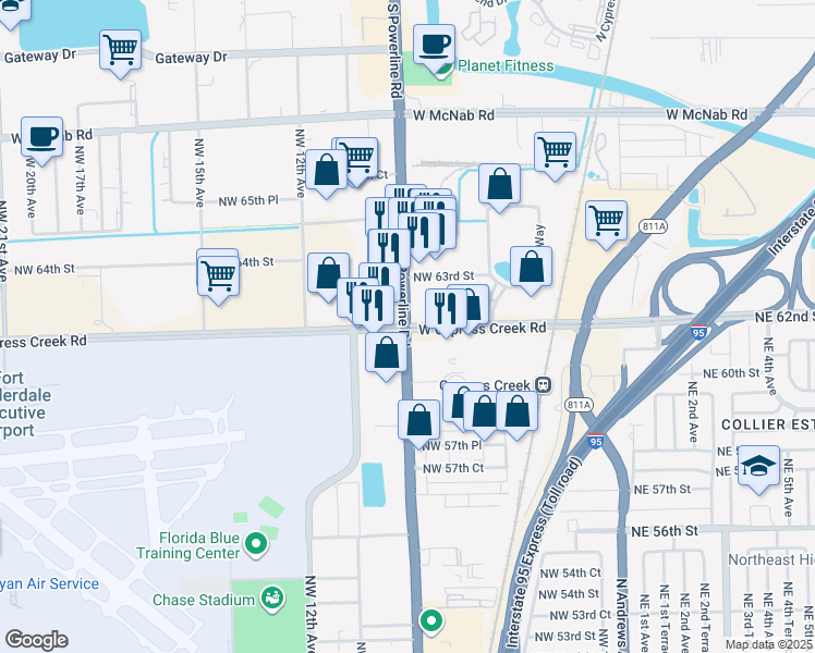 map of restaurants, bars, coffee shops, grocery stores, and more near in Fort Lauderdale
