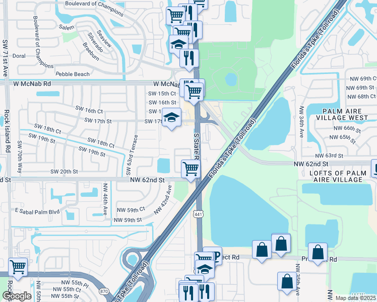 map of restaurants, bars, coffee shops, grocery stores, and more near 6035 Southwest 19th Street in North Lauderdale