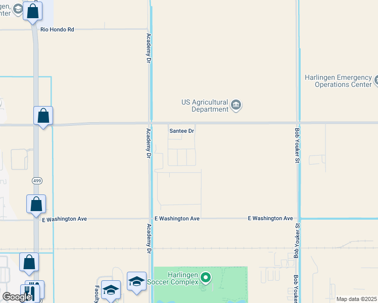 map of restaurants, bars, coffee shops, grocery stores, and more near 3905 East Grimes Street in Harlingen