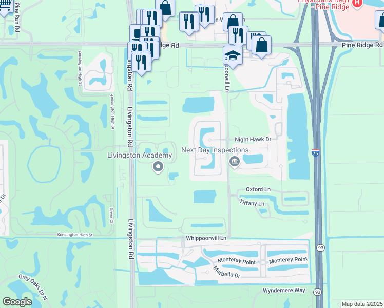 map of restaurants, bars, coffee shops, grocery stores, and more near 1510 Serrano Circle in Naples