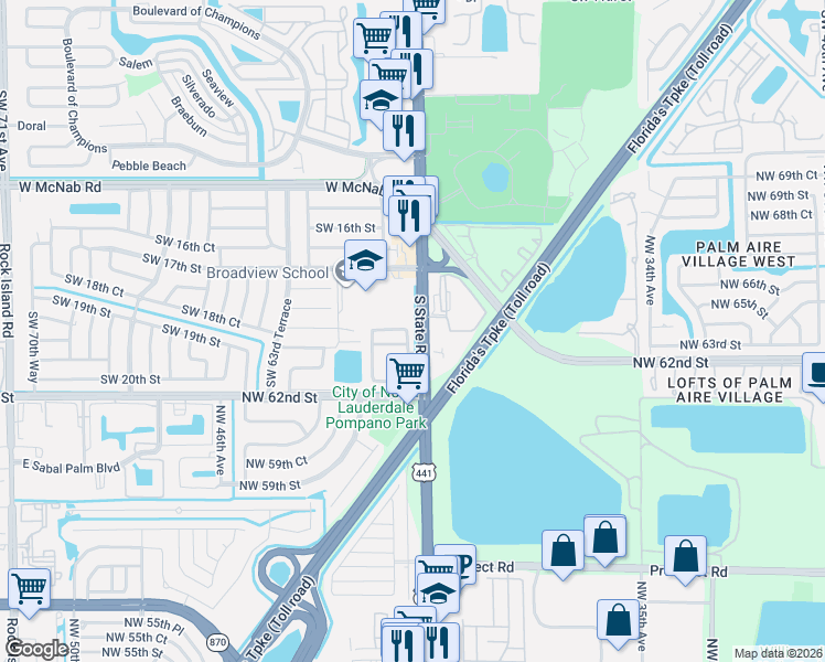 map of restaurants, bars, coffee shops, grocery stores, and more near 6035 Southwest 19th Street in North Lauderdale