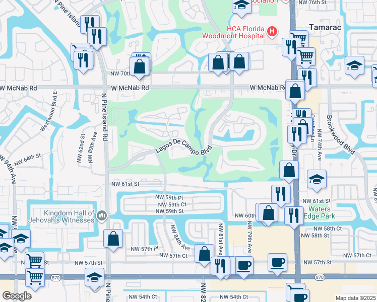map of restaurants, bars, coffee shops, grocery stores, and more near 8856 West McNab Road in Tamarac