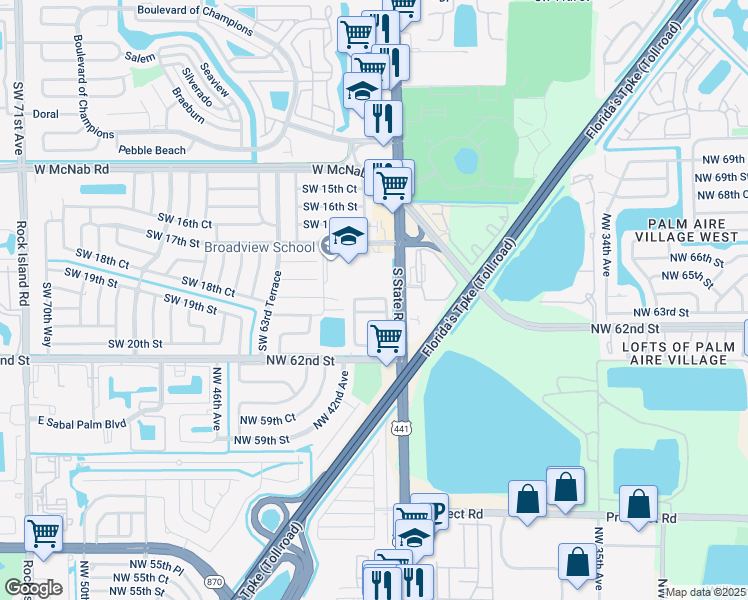 map of restaurants, bars, coffee shops, grocery stores, and more near 6035 Southwest 19th Street in North Lauderdale