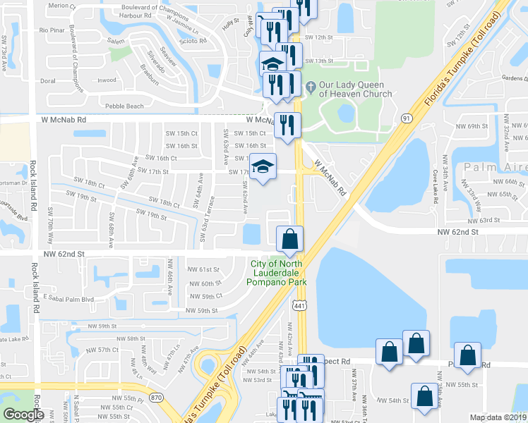 map of restaurants, bars, coffee shops, grocery stores, and more near 1880 Southwest 62nd Avenue in North Lauderdale