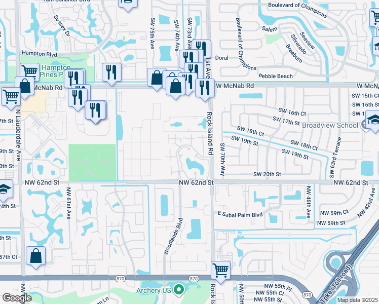 map of restaurants, bars, coffee shops, grocery stores, and more near 2174 Champions Way in North Lauderdale