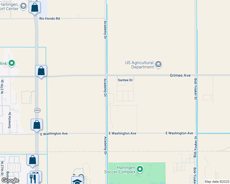 map of restaurants, bars, coffee shops, grocery stores, and more near 4306 Santee in Harlingen