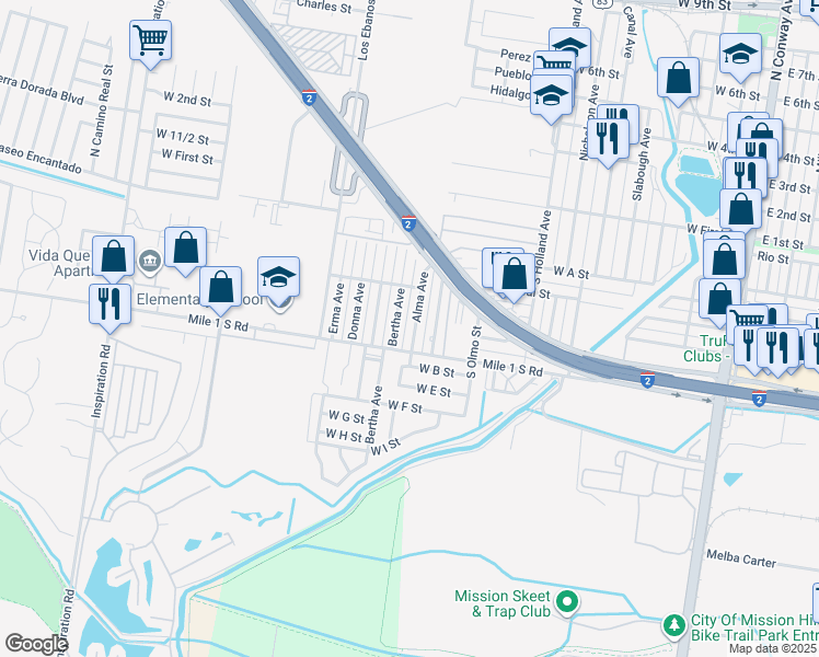 map of restaurants, bars, coffee shops, grocery stores, and more near 317 Alma Street in Mission