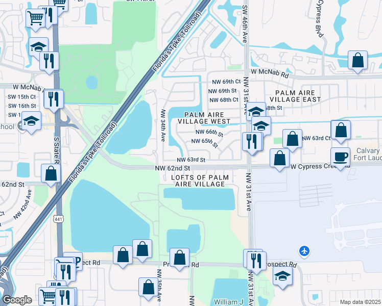 map of restaurants, bars, coffee shops, grocery stores, and more near 3330 Northwest 64th Street in Fort Lauderdale
