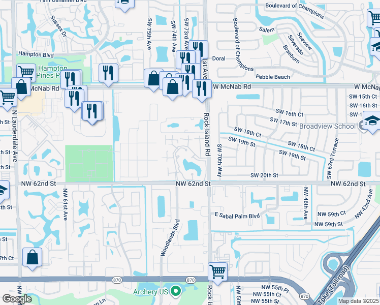 map of restaurants, bars, coffee shops, grocery stores, and more near 2174 Champions Way in North Lauderdale