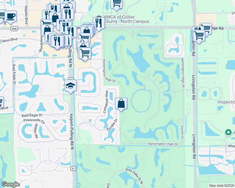 map of restaurants, bars, coffee shops, grocery stores, and more near 4850 Europa Drive in Naples