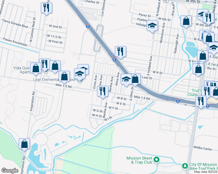 map of restaurants, bars, coffee shops, grocery stores, and more near 320 Bertha Avenue in Mission