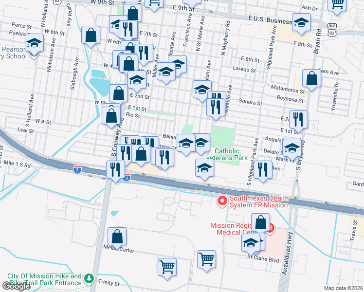 map of restaurants, bars, coffee shops, grocery stores, and more near 427 Citriana Drive in Mission