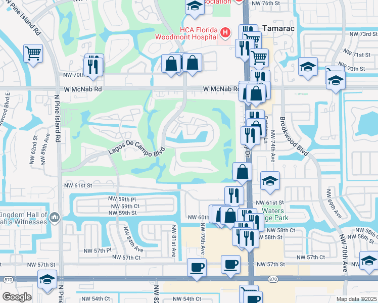 map of restaurants, bars, coffee shops, grocery stores, and more near 8000 Fairview Drive in Tamarac