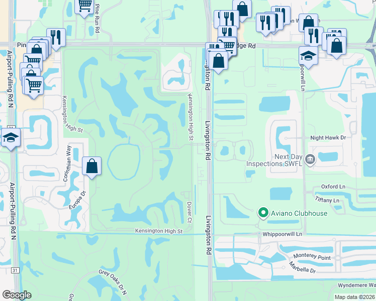 map of restaurants, bars, coffee shops, grocery stores, and more near 4216 Kensington High Street in Naples