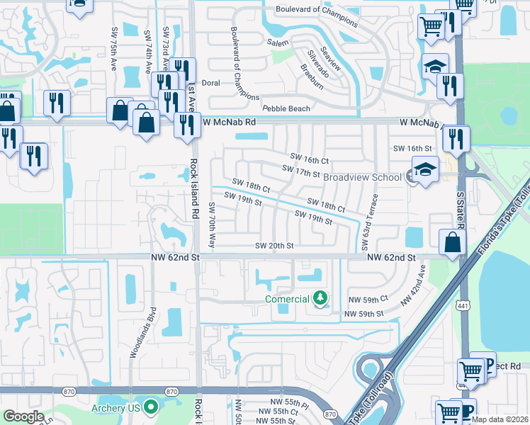map of restaurants, bars, coffee shops, grocery stores, and more near 1903 Southwest 68th Avenue in North Lauderdale