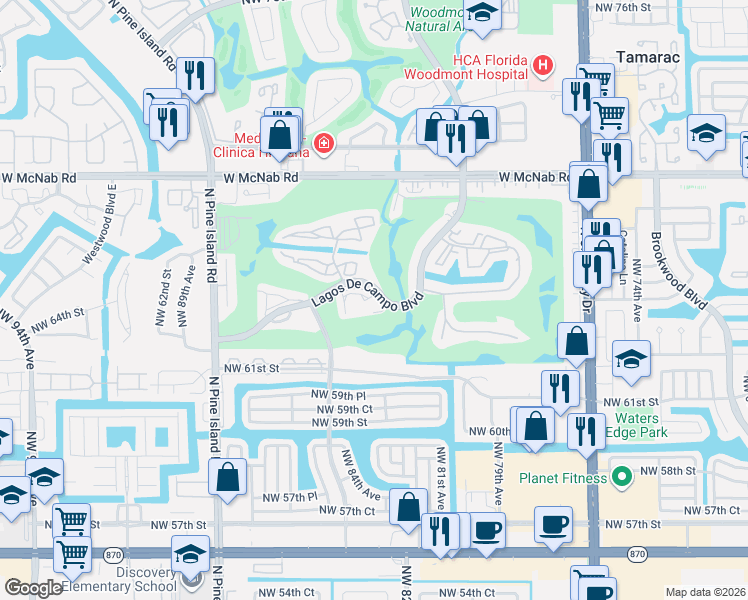 map of restaurants, bars, coffee shops, grocery stores, and more near 8856 West McNab Road in Tamarac